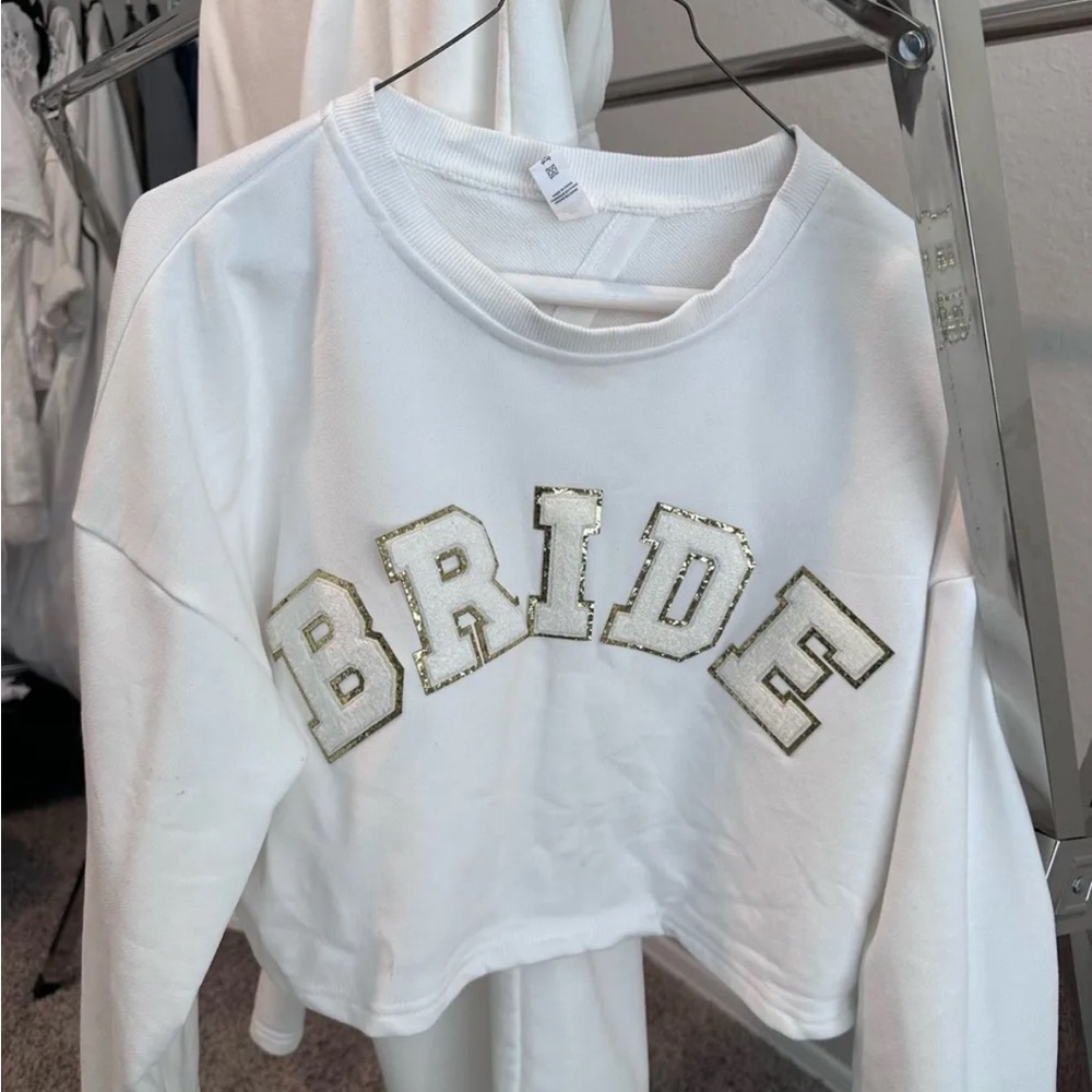 White 'BRIDE' Sequin Appliqué Sweatshirt and pants
